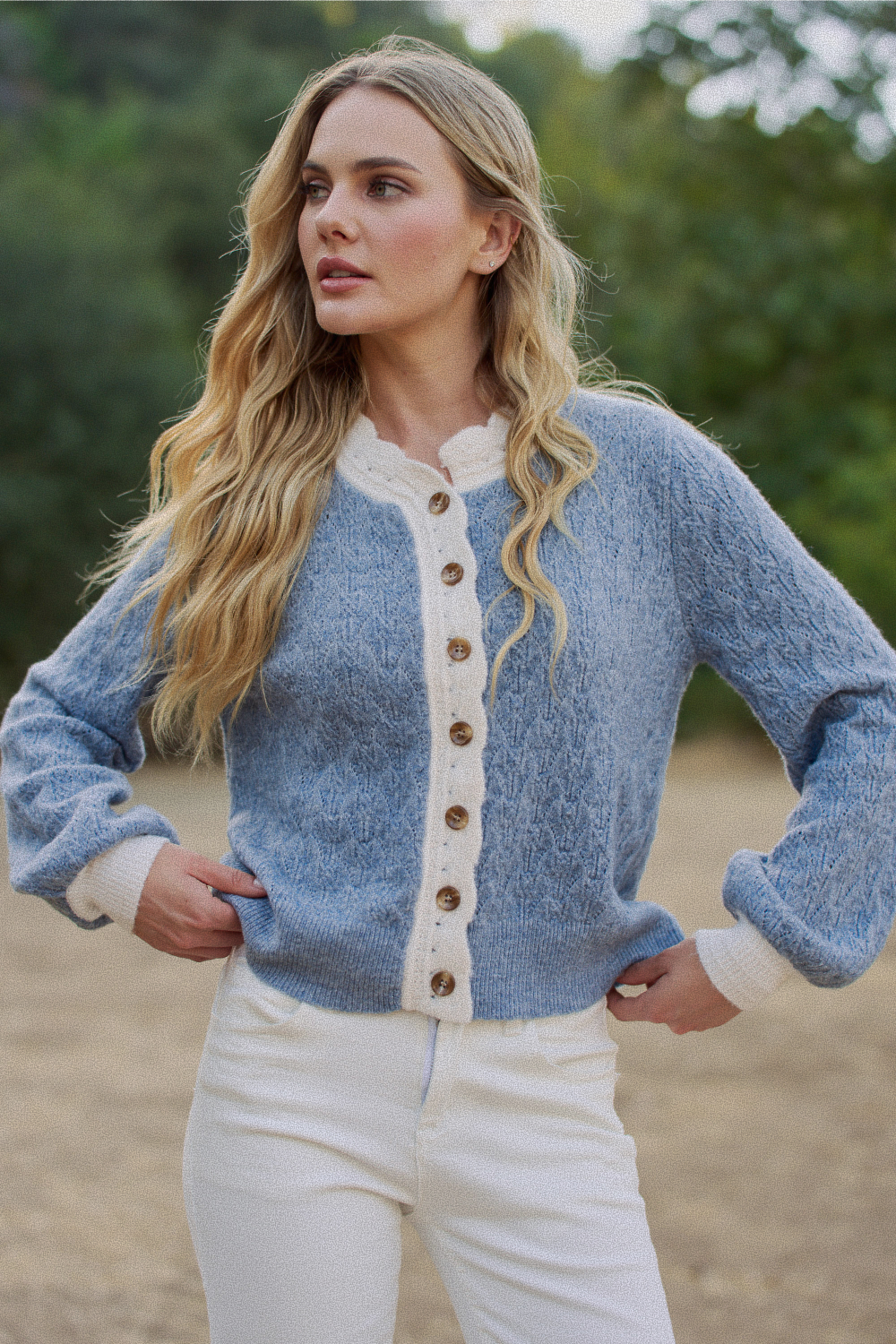 CONTRAST SCALLOP TRIM SWEATER CARDIGAN - CESW4403